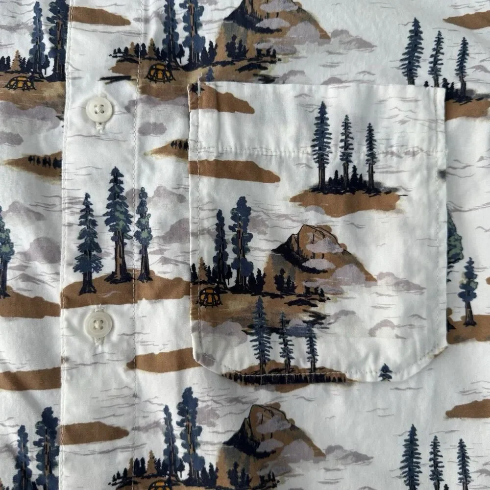 The North Face Baytrail Shirt Men M White Camp Scenic Print AOP Outdoor Nature